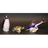 A Royal Crown Derby paperweight, Terrapin, anniversary, gold stopper; others, Penguin, gold stopper,