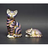 A Royal Crown Derby paperweight, Seated Cat, solid ceramic stopper, second quality; another,