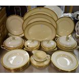 A Maddock and Son gilt and cream part dinner set, gilt checkered banded border, including plates,