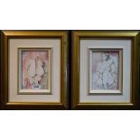 Contemporary School A pair, Nudes signed, pencil ink and wash,