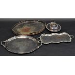 A large Sheffield plated two handled oval tray, gadrooned rim, 61cm wide, c.