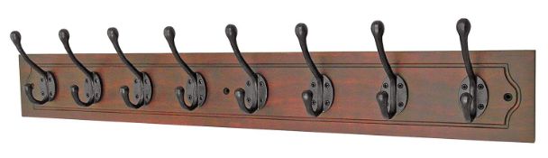 Headbourne Azhr8110 8-Decorative Black Hooks on Antiqued Jumbo Wooden Board Coat Rack Hanger