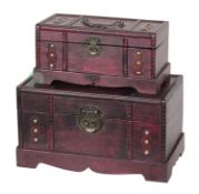 Vintiquewise Old Trunk/Treasure Chest, Wood, Antique Cherry, Set of 2