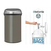 Brabantia Touch Bin with Bin Liners, 60 L - Platinum RRP £106.99