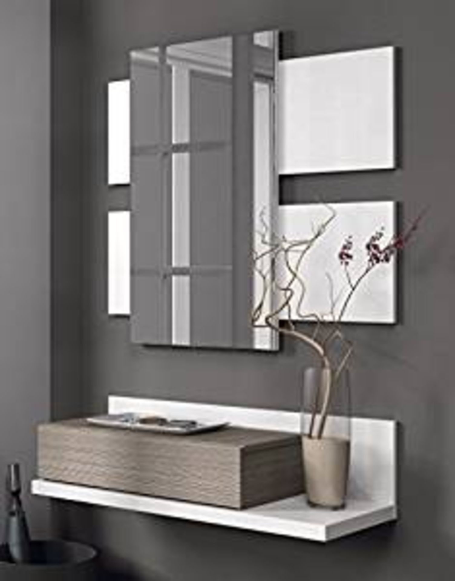 Habitdesign 0b6742bo – Receiver with Drawer + Mirror, Gloss White and Ash