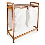 Relaxdays Bamboo Laundry Hamper and Shelf, w/ 2 Separate Bins RRP £49.99