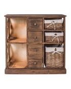 Country chic rustic pantry with 4 drawers wood 3 wicker baskets - Rebecca furniture RRP £85.99