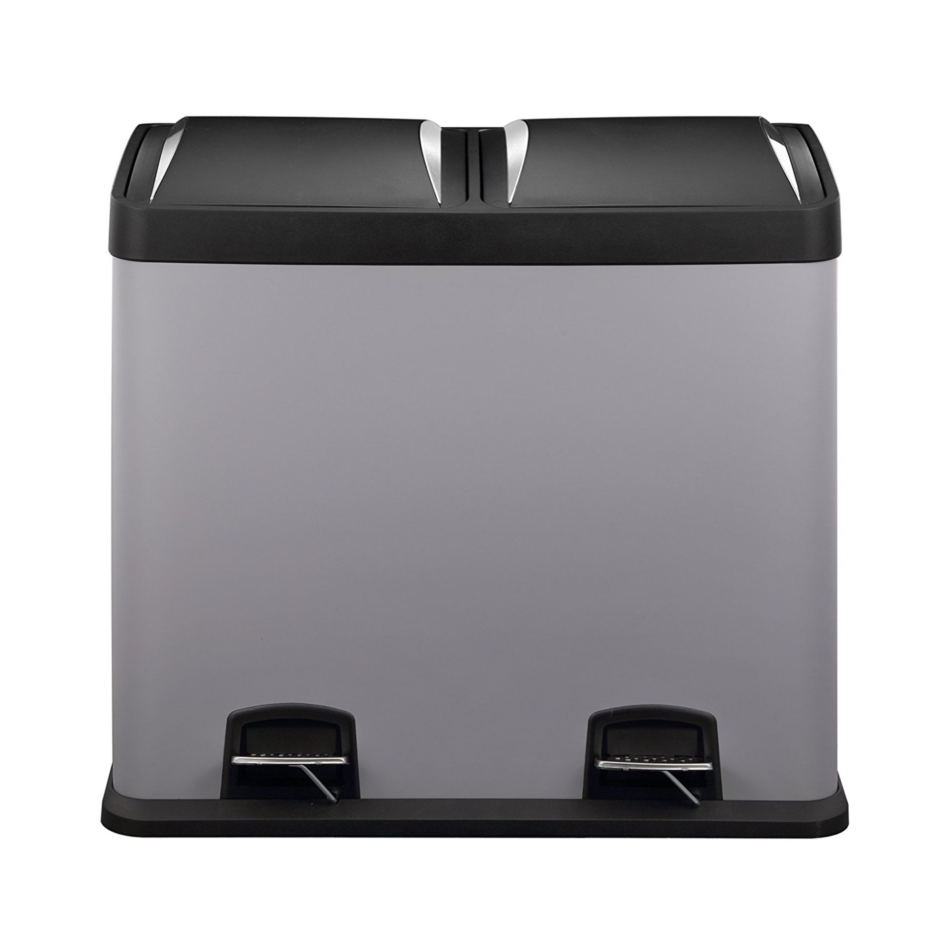Mari Home - Cool Grey 48 Litre Steel 2 in 1 Waste Separation, Foot Pedal Recycle Rubbish Bin RRP £