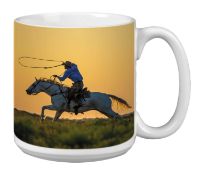 Brand New Tree-Free Greetings 20 oz XLarge Lasso Themed Cowboy Horse Art Ceramic Coffee Mug