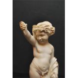 Modern Plaster statue on plinth featuring a cherub style figure - manufactured by Stonelite "Proff