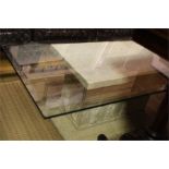 Plaster effect glass topped coffee table. Glass is 120cm 70cm , overall 42cm high