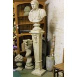 Julias Ceaser bust on square tapered pedestal - stone effect resin.