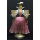 Murano glass venetian style figurine candle holder, ruby and opaque. 25cm high, the base has been