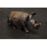 Cold painted metal possibly spelter figure of a Rhino / Rhinoceros. 14cm long, 6.5cm high