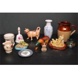 Mixed lot of mainly china including milk jugs, bell and small plates.
