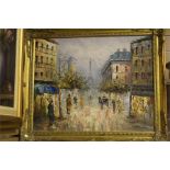 Parisian street scene depicting the Eiffel Tower - oil on canvas bearing signature - Renee? .Picture