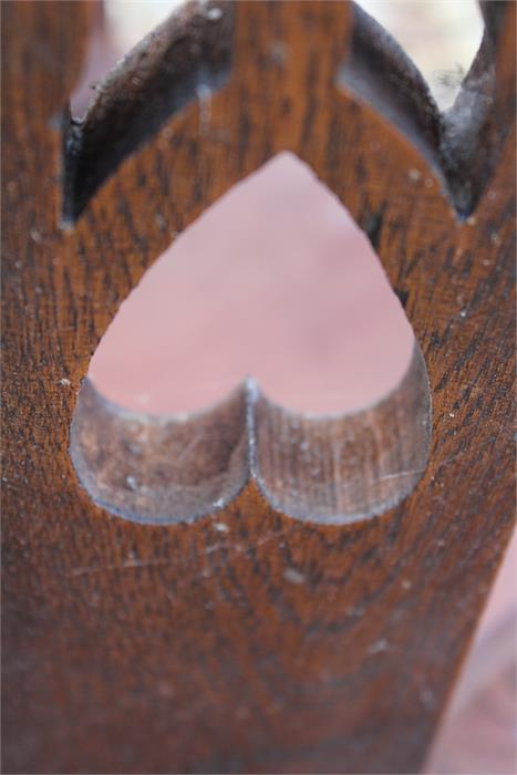 Oak Arts & crafts table for restoration with heart cutouts - Image 8 of 8