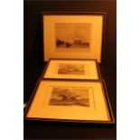 Two Prints - "The Brook" & "Riding to Hounds" along with a framed silk and a hand coloured engraving