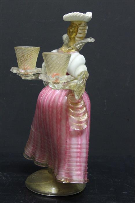 Murano glass venetian style figurine candle holder, ruby and opaque. 25cm high, the base has been - Image 2 of 7