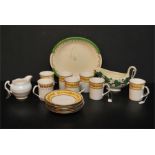Various china pieces including one Alfred Meakin plate green and gold, one gravy boat decorated with