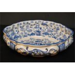 Blue and white footbath or fish bowl, Chinese style, decorated with carp and oriental fish -