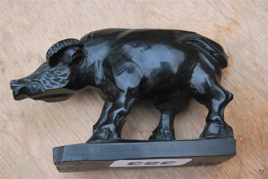 Two carved black stone animals - a buffalo, a pair of birds - Image 6 of 10