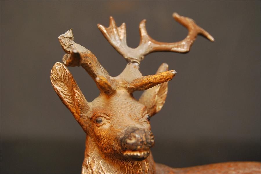 Two spelter stags with damage and repairs - cold painted - Image 3 of 3