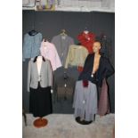 Quantity of vintage Suits. Ankaret Cresswell Grey and pink skirt suit c.1980s, Dorene Light grey