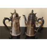 A Silver Cafe-au-lait set of octagonal tapering form with stepped foot. Total weight stamped