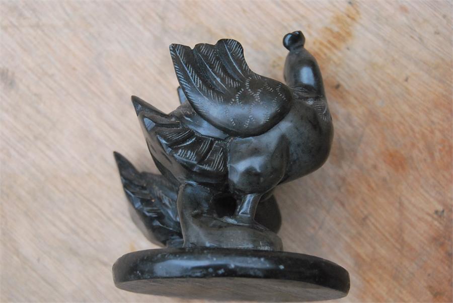 Two carved black stone animals - a buffalo, a pair of birds - Image 9 of 10