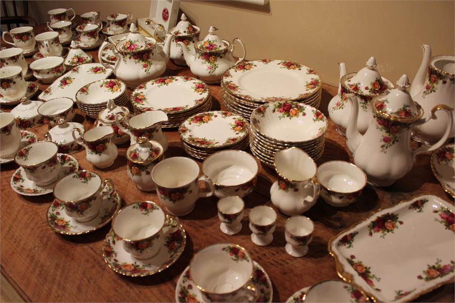 Royal Albert "Old Country Roses" dinner wares and tea / coffee service, 2 large and 2 small teapots,