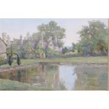 Edith A Andrews (British 19th / 20th Century) A watercolour of a country house and lake, possibly of