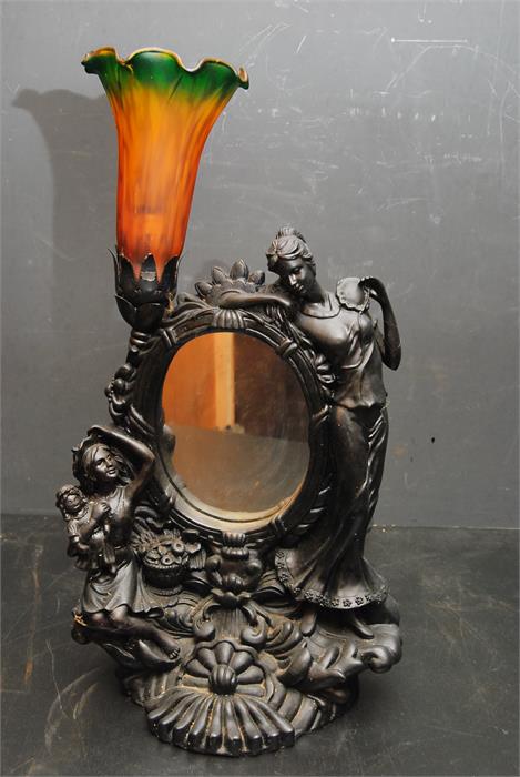 A Lamp with Mirror with Flower and shade art nouveau style - PAT tested