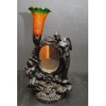 A Lamp with Mirror with Flower and shade art nouveau style - PAT tested