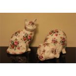 Floral Staffordshire Ironstone Pig and Cat.