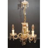 A three branch Venetian style white milk glass hanging centre lamp.