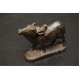 Indian Metal possibly Bronze / bronzed/spelter figure of a primitive sacred cow - possibly 17th /
