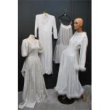 Two vintage wedding dresses, one vintage Laura Ashley cream dress c.1980s, one net underskirt (4)