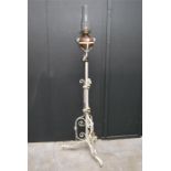 Large oil lamp on telescopic stand possibly from a Bristol Church, with replacement glass Hinks,