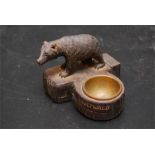 Black forest bear engraved "iseltwald" ashtray with letter holder with brass bowl.