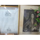 SIGNED & FRAMED WARRANT FROM THE EARL OF DERBY 1875 (10048) AND PORTRAIT ENGRAVING OF CHARLES