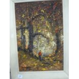 MODERN ACRYLIC ON BOARD 'WALK THROUGH WOODS' SIGNED DEAKIN (/) IN PAINTED FRAME