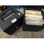 2 SMALL RECORD CASES AND QTY OF 45 RPM RECORDS