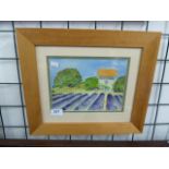 FRAMED AND GLAZED WATERCOLOUR OF LAVENDER FIELDS