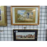 WATERCOLOUR - ROOFTOPS CLAY' - SIGNED R C BROOKES BOTTOM RIGHT AND COTTAGE GARDEN PRINT (GLASS