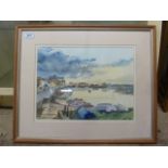 WATERCOLOUR - EVENING EAST END,WELLS NEXT THE SEA SIGNED BOTTOM RIGHT JANET BECKETT,