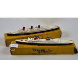 2 X TRI-ANG SHIPS MINIC WATERLINE MODELS 1:1200 SCALE WITH ORIGINAL BOXES VGC