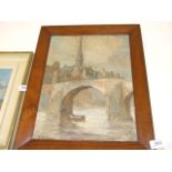 OIL ON BOARD BRIDGE SCENE SIGNED BOTTOM LEFT - RW BROWN