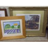 FRAMED AND GLAZED WATERCOLOUR OF LAVENDER FIELDS