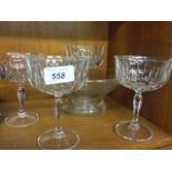 GLASS BOWL AND 4 GLASS DESSERT GLASSES